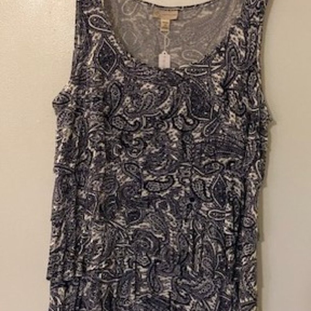 Dress Barn Navy and White Paisley Print - Ruffle Tier Tank Top